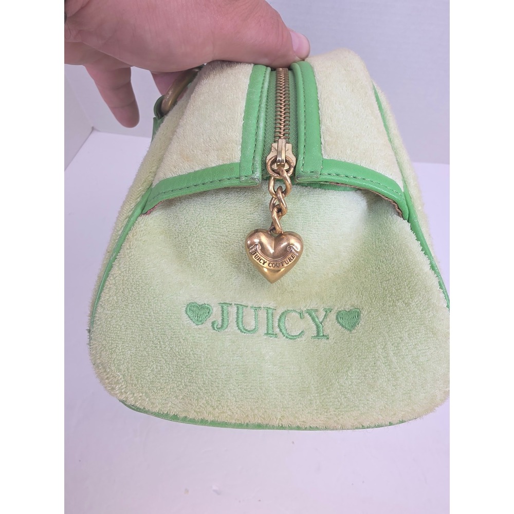 Rare Juicy Couture Vintage Velour Bowler Lime Green Sequin Juicy Angel Y2K bag - Picture 3 of 11
